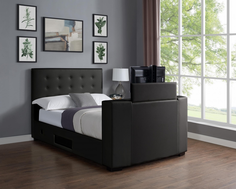 Marbella King Size Tv Bed Black Faux Leather Beds